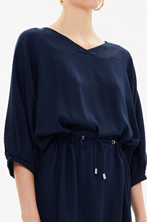 Lacivert Bağcıklı bol kesim mini elbise 92407 | 44