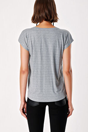 Gri V Yaka Basic Tshirt  19713 | 40
