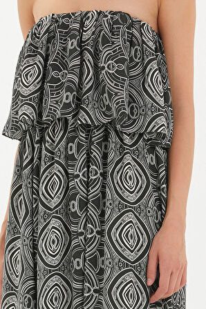 Yeşil Straplez volanlı uzun elbise 92331 | 42