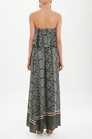 Yeşil Straplez volanlı uzun elbise 92331 | 42