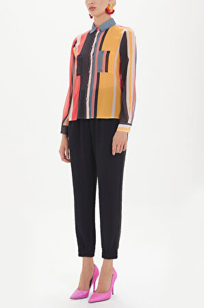 Çizgili Bol kesim şifon bluz 10677 | 46