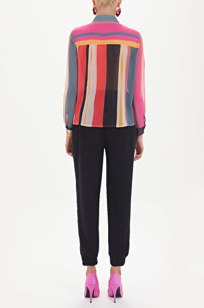 Çizgili Bol kesim şifon bluz 10677 | 46