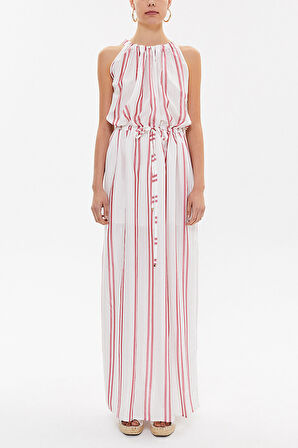 Kırmızı Bağcıklı kolsuz uzun elbise 92385 | 40