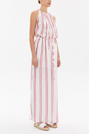 Kırmızı Bağcıklı kolsuz uzun elbise 92385 | 40