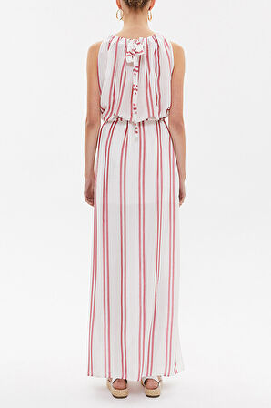 Kırmızı Bağcıklı kolsuz uzun elbise 92385 | 40