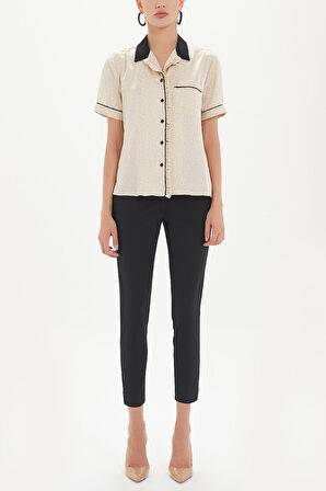 Bej Kontrast biyeli bluz 10675 | 42