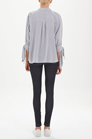 Çizgili Eteği dantelli bol kesim gömlek 10679 | 42