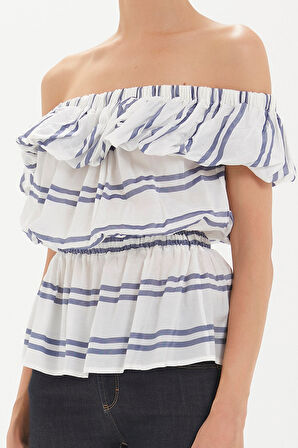 Mavi Düşük omuz büzgülü bluz 19714 | 44