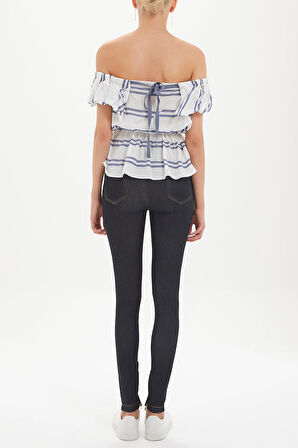 Mavi Düşük omuz büzgülü bluz 19714 | 44