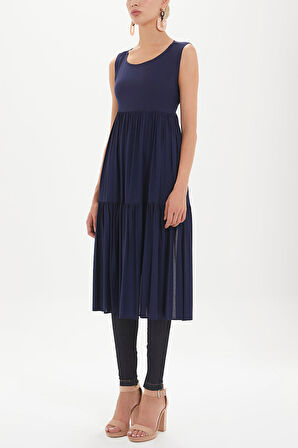 Lacivert Sırt dekolteli kısa kollu midi elbise 92399 | 44