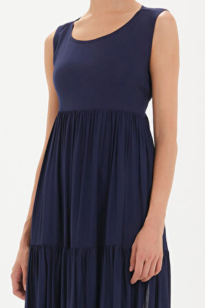 Lacivert Sırt dekolteli kısa kollu midi elbise 92399 | 44