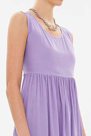 Lila Sırt dekolteli kısa kollu midi elbise 92399 | 44