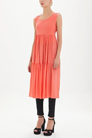 Kırmızı Sırt dekolteli kısa kollu midi elbise 92399 | 40