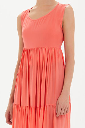 Kırmızı Sırt dekolteli kısa kollu midi elbise 92399 | 40