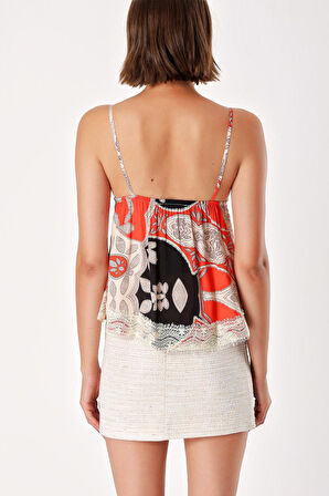 Kırmızı Dantel detaylı askılı bluz 19710 | 44