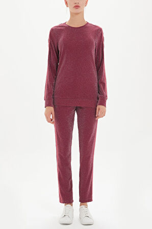 Bordo Şerit detaylı eşofman takım 12223 | 40