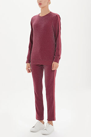 Bordo Şerit detaylı eşofman takım 12223 | 40