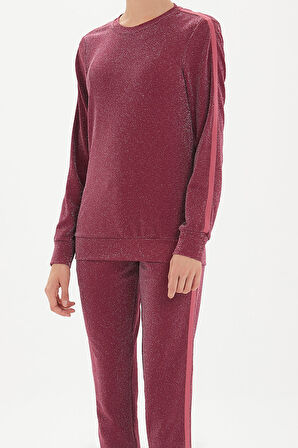 Bordo Şerit detaylı eşofman takım 12223 | 40