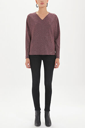 Bordo Fermuarlı bol kesim bluz 19721 | 42