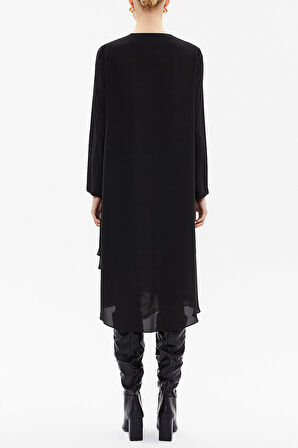 Siyah Asimetrik kesim şifon midi elbise 92549 | L