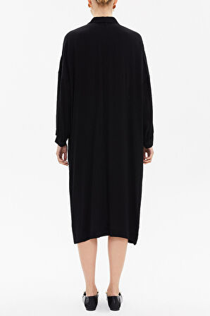 Siyah Düşük omuz cepli midi elbise 92478 | S