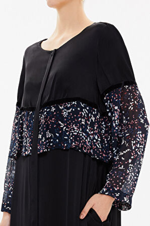 Siyah Dantel ve şifon detaylı bol kesim midi elbise 92482 | L