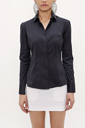 Siyah Dar kesim poplin gömlek 10712 | 40
