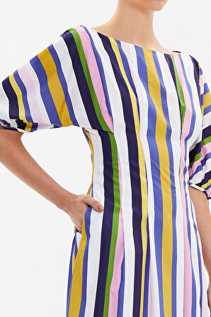 Çizgili Yarasa kol fermuarlı midi elbise 92690 | 40
