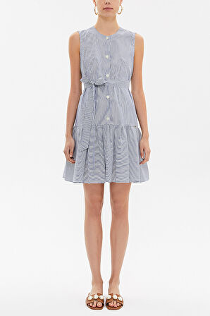 Çizgili Büzgülü kolsuz mini elbise 92703 | 40