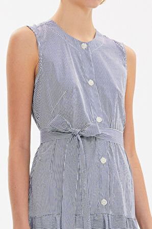 Çizgili Büzgülü kolsuz mini elbise 92703 | 40