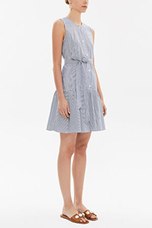 Çizgili Büzgülü kolsuz mini elbise 92703 | 42