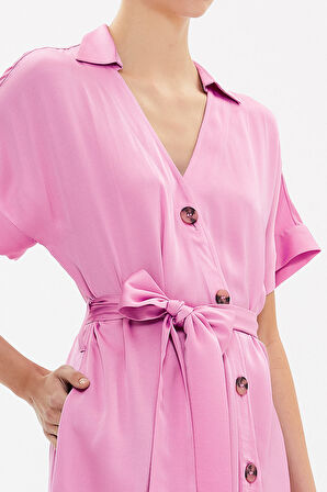 Lila Asimetrik patlı midi elbise 92764 | 40