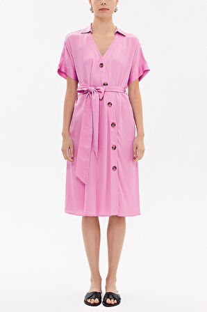 Lila Asimetrik patlı midi elbise 92764 | 44