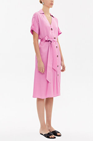 Lila Asimetrik patlı midi elbise 92764 | 44