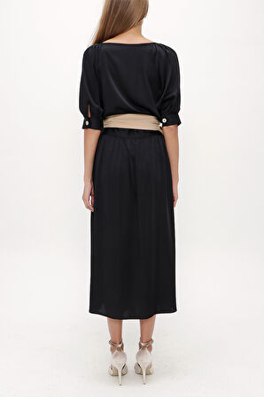 Siyah V yaka uzun elbise 92761 | 40