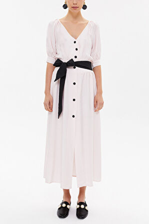 Pembe V yaka uzun elbise 92761 | 46