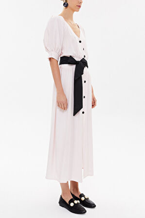 Pembe V yaka uzun elbise 92761 | 46