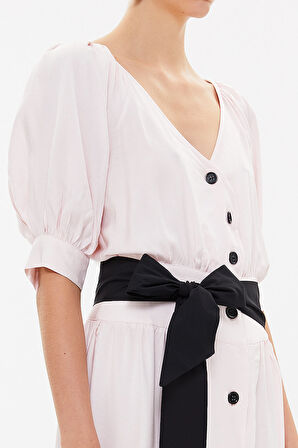 Pembe V yaka uzun elbise 92761 | 46