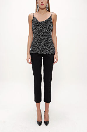 Desenli Degaje yaka askılı bluz 19755 | 40