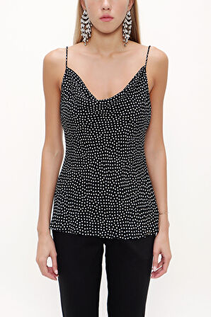 Desenli Degaje yaka askılı bluz 19755 | 40