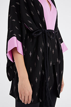 Siyah Kontrast renkli kimono bluz 19757 | 44