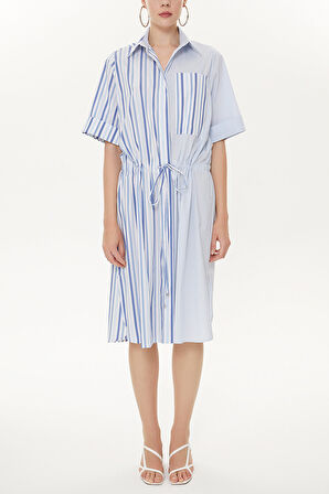 Mavi Çizgili bol kesim midi  elbise 92745 | 40