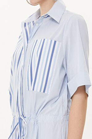 Mavi Çizgili bol kesim midi  elbise 92745 | 40