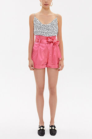 Fuşya Yüksek bel pilili şort 11099 | 44