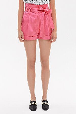 Fuşya Yüksek bel pilili şort 11099 | 44