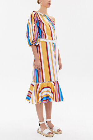 Hardal Tek omuz godeli midi elbise 92802 | 40