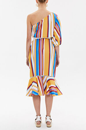 Hardal Tek omuz godeli midi elbise 92802 | 40