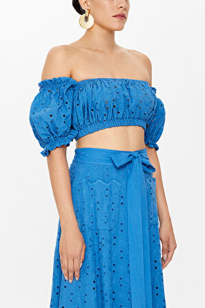 Mavi Brodeli kısa bluz 19758 | 40