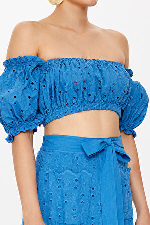 Mavi Brodeli kısa bluz 19758 | 40