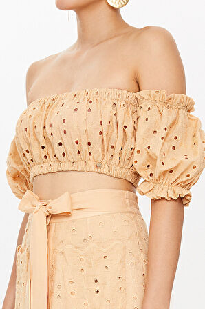 Bej Brodeli kısa bluz 19758 | 42